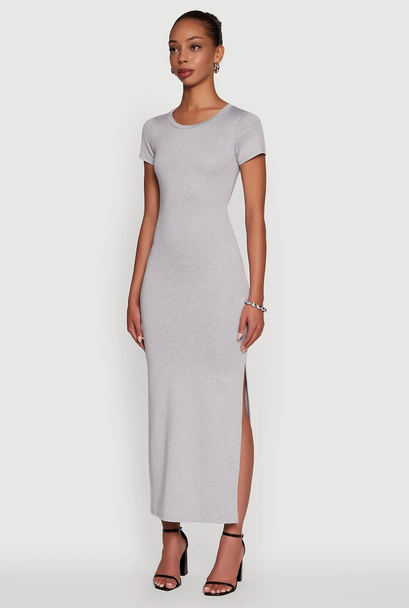 Daisy Crew Neck Side Slit T Shirt Dress