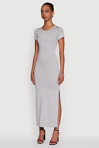 Daisy Crew Neck Side Slit T Shirt Dress