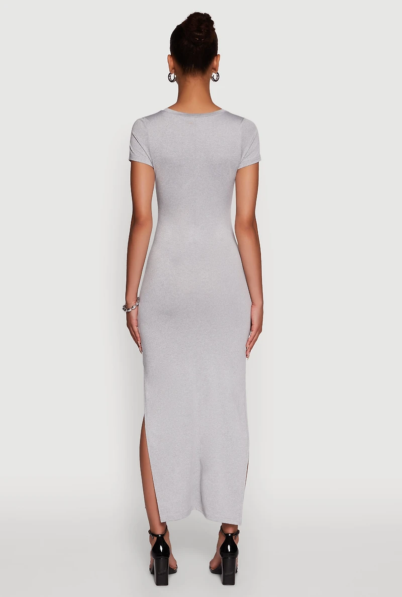 Daisy Crew Neck Side Slit T Shirt Dress