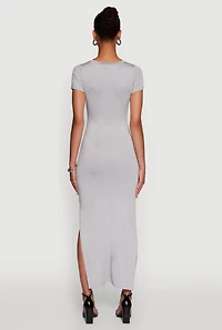 Daisy Crew Neck Side Slit T Shirt Dress