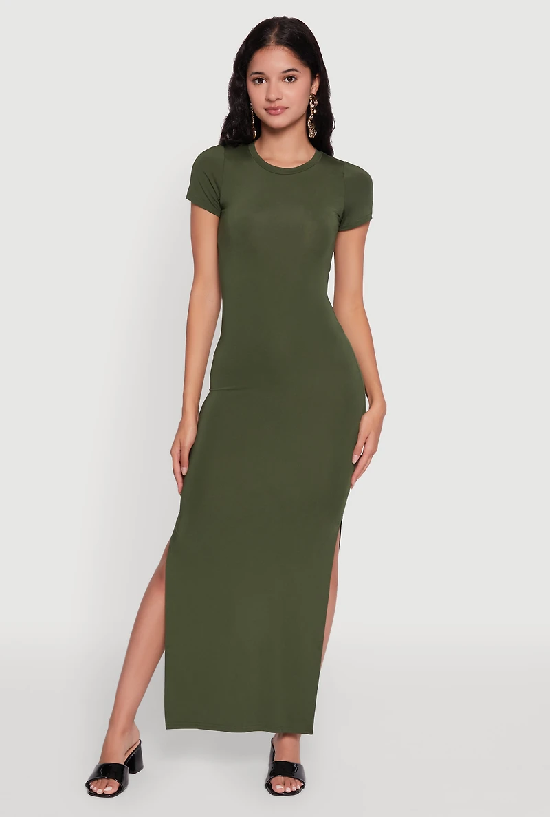 Daisy Crew Neck Side Slit T Shirt Dress