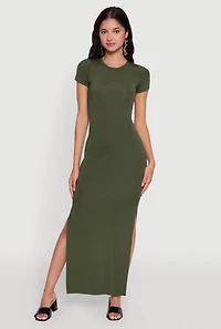 Daisy Crew Neck Side Slit T Shirt Dress