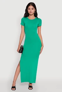 Daisy Crew Neck Side Slit T Shirt Dress