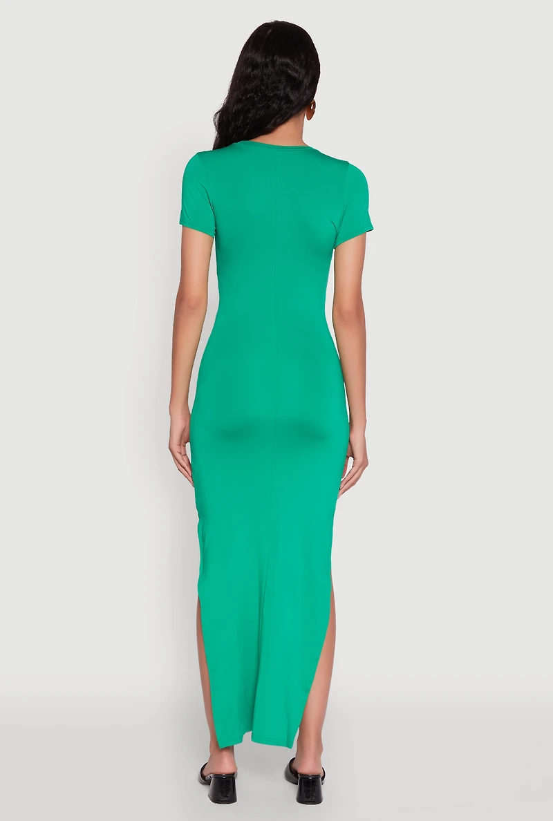 Womens Daisy Crew Neck Side Slit T Shirt Dress, Green, Size S