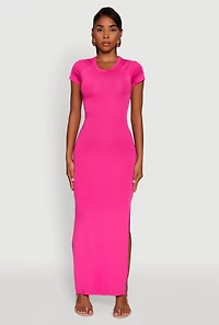 Daisy Crew Neck Side Slit T Shirt Dress