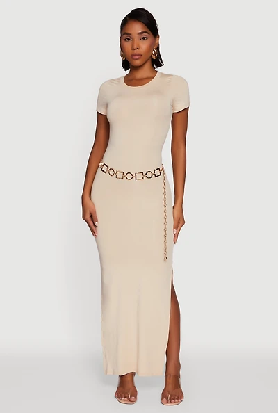 Womens Daisy Crew Neck Side Slit T Shirt Dress,
