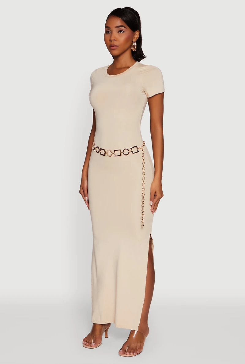 Womens Daisy Crew Neck Side Slit T Shirt Dress,