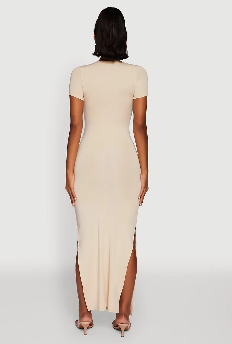 Womens Daisy Crew Neck Side Slit T Shirt Dress,