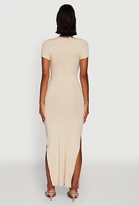 Womens Daisy Crew Neck Side Slit T Shirt Dress,