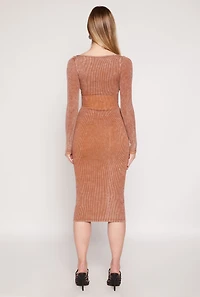 Womens Daisy Acid Wash Grommet Notch Neck Dress, Brown, Size S