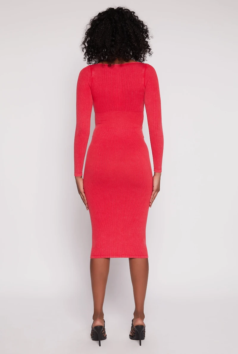 Womens Daisy Acid Wash Grommet Notch Neck Dress, Red, Size S