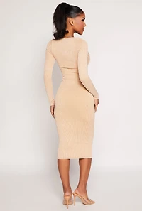 Womens Daisy Rib Knit Notch Neck Bodycon Dress,