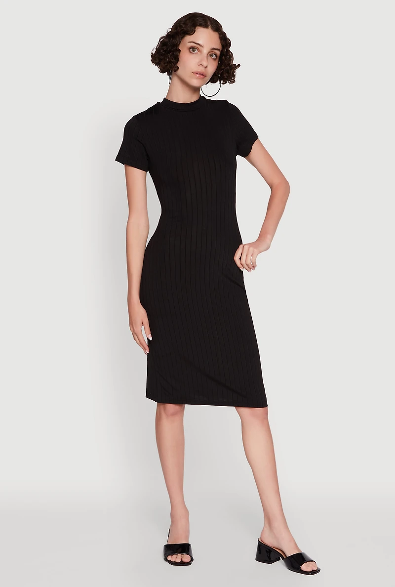 Daisy Rib Knit Mock Neck T Shirt Dress