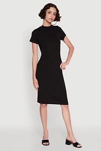 Daisy Rib Knit Mock Neck T Shirt Dress