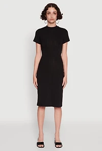 Womens Daisy Rib Knit Mock Neck T Shirt Dress,