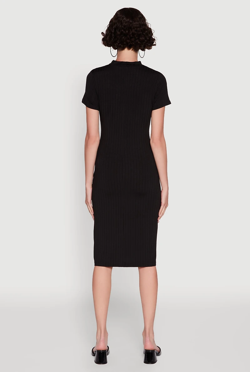 Womens Daisy Rib Knit Mock Neck T Shirt Dress,