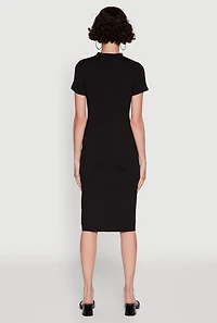 Womens Daisy Rib Knit Mock Neck T Shirt Dress,