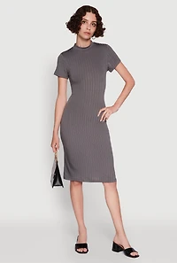 Daisy Rib Knit Mock Neck T Shirt Dress