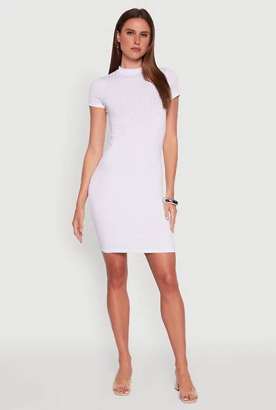 Daisy Rib Knit Mock Neck T Shirt Dress