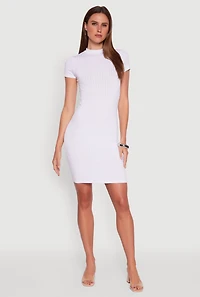 Daisy Rib Knit Mock Neck T Shirt Dress