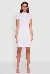Daisy Rib Knit Mock Neck T Shirt Dress