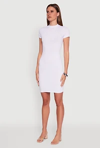 Daisy Rib Knit Mock Neck T Shirt Dress