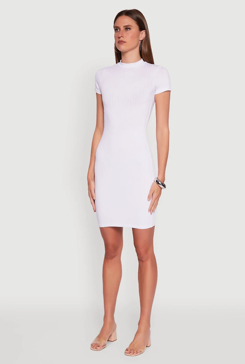 Daisy Rib Knit Mock Neck T Shirt Dress