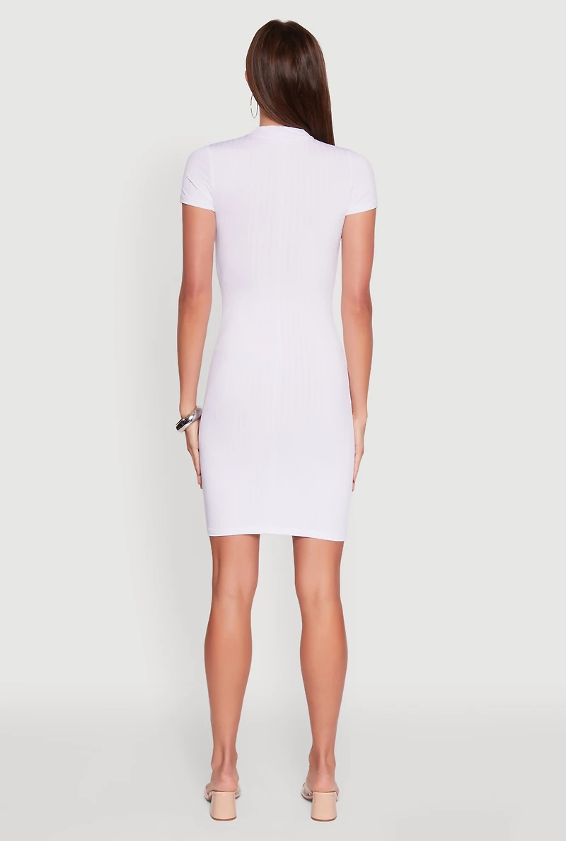 Daisy Rib Knit Mock Neck T Shirt Dress