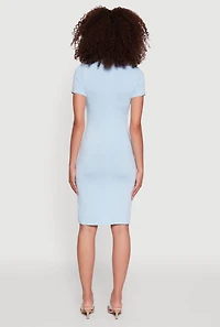 Womens Daisy Rib Knit Mock Neck T Shirt Dress, Blue, Size L