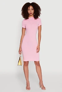 Daisy Rib Knit Mock Neck T Shirt Dress