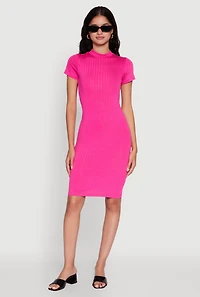 Daisy Rib Knit Mock Neck T Shirt Dress