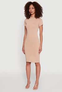 Womens Daisy Rib Knit Mock Neck T Shirt Dress,