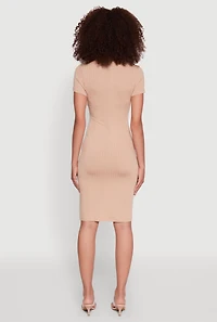 Womens Daisy Rib Knit Mock Neck T Shirt Dress,