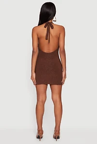 Glittery Cowl Neck Tie Back Halter Dress