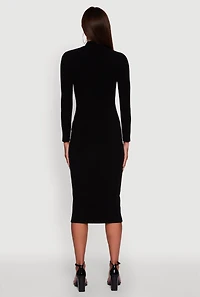 Womens Long Sleeve Mock Neck Midi Dress, Black, Size S