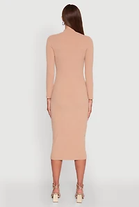 Womens Long Sleeve Mock Neck Midi Dress,