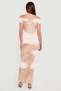 Twist Front Side Slit Satin Maxi Dress