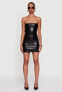 Faux Leather Keyhole Back Mini Tube Dress
