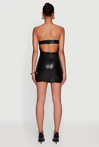 Faux Leather Keyhole Back Mini Tube Dress