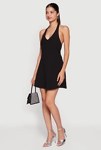 Crepe Knit Studded Detail Halter Dress