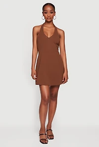 Crepe Knit Studded Detail Halter Dress