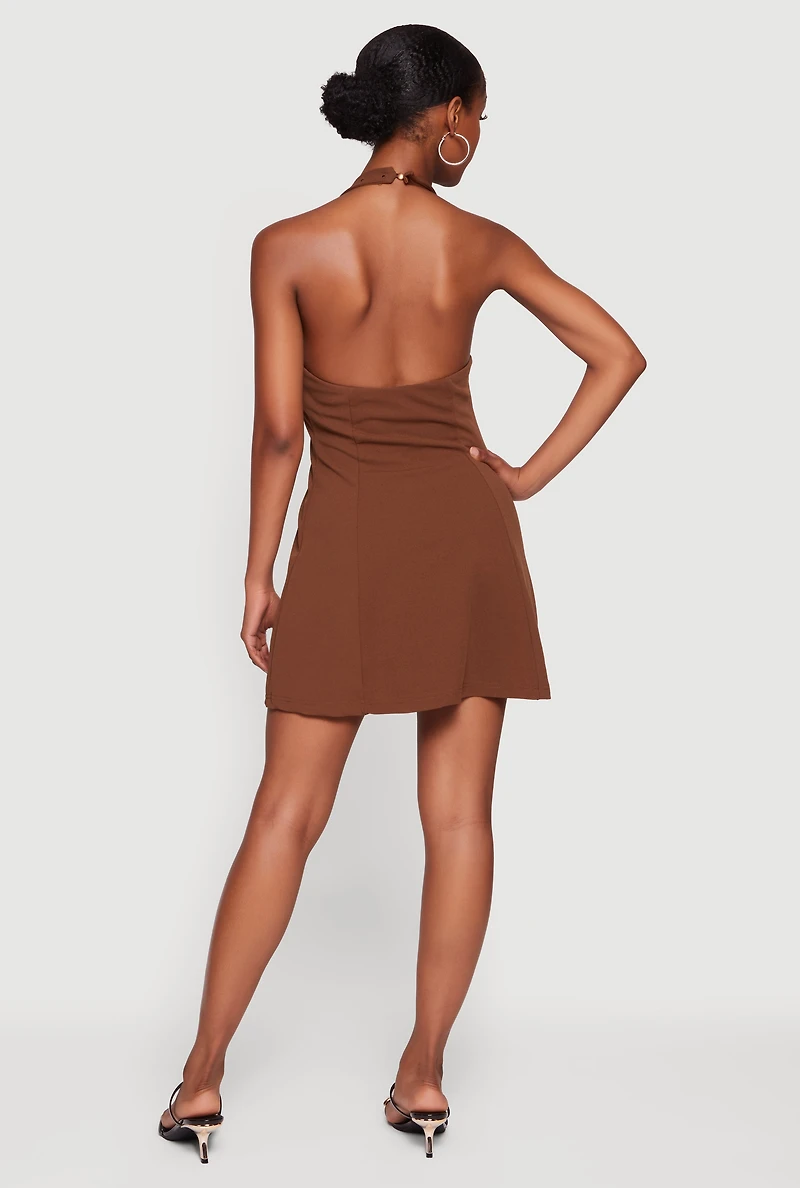 Crepe Knit Studded Detail Halter Dress