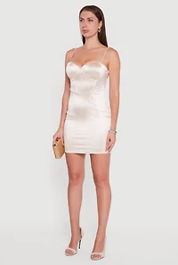 Womens Satin Sleeveless Sweetheart Bustier Dress,