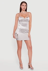 Womens Satin Sleeveless Sweetheart Bustier Dress, Grey, Size M