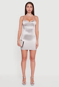 Womens Satin Sleeveless Sweetheart Bustier Dress, Grey, Size M