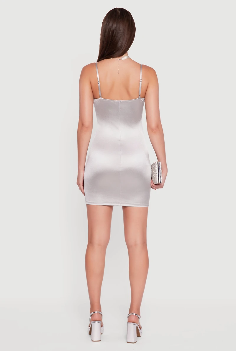Womens Satin Sleeveless Sweetheart Bustier Dress, Grey, Size M