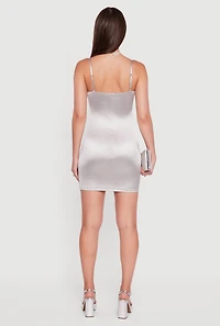 Womens Satin Sleeveless Sweetheart Bustier Dress, Grey, Size M