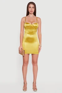 Womens Satin Sleeveless Sweetheart Bustier Dress, Green, Size M