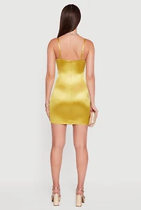 Womens Satin Sleeveless Sweetheart Bustier Dress, Green, Size M