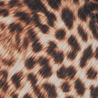 Lace Trim Animal Print Mesh Overlay Midi Dress